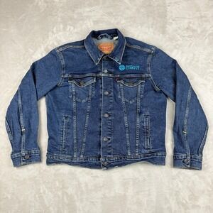 Levis Jacket Mens M Blue Denim Trucker Western Rodeo Cowboy Red Blank Tab